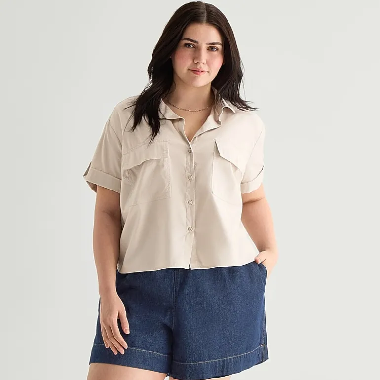 a.n.a Womens Plus Short Sleeve Blouse
