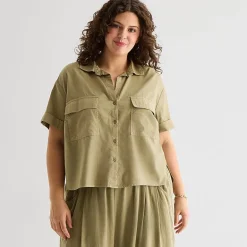 a.n.a Womens Plus Short Sleeve Blouse