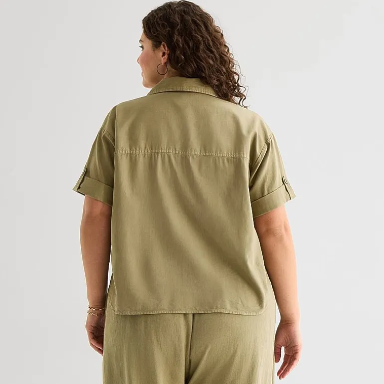 a.n.a Womens Plus Short Sleeve Blouse