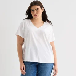 a.n.a Womens Plus V Neck Short Sleeve T-Shirt