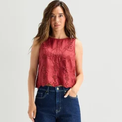 a.n.a Womens Round Neck Sleeveless Blouse