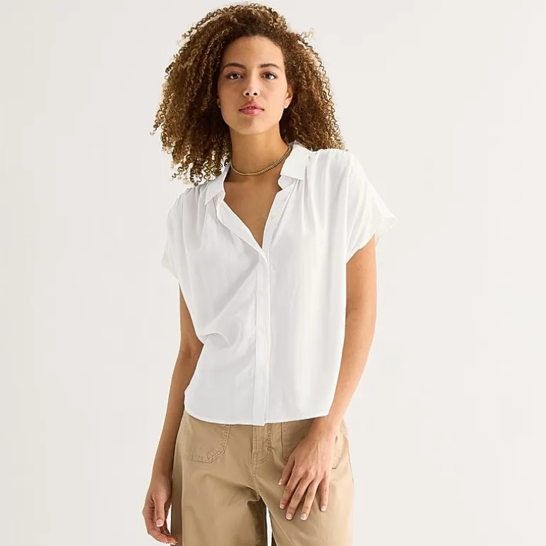 a.n.a Womens Short Sleeve Blouse