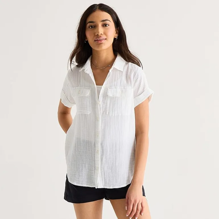 a.n.a Womens Short Sleeve Blouse