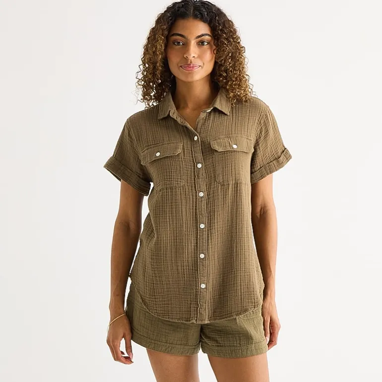 a.n.a Womens Short Sleeve Blouse