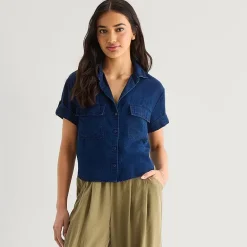 a.n.a Womens Short Sleeve Blouse