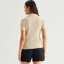 a.n.a Womens Short Sleeve Polo Sweater