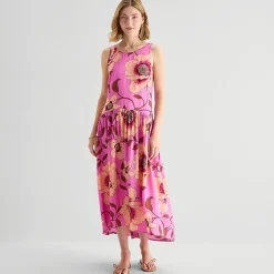 a.n.a Womens Sleeveless Round Neck Drop Waist Dress
