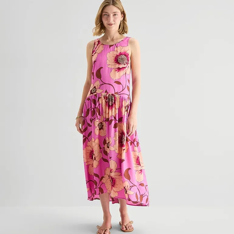 a.n.a Womens Sleeveless Round Neck Drop Waist Dress