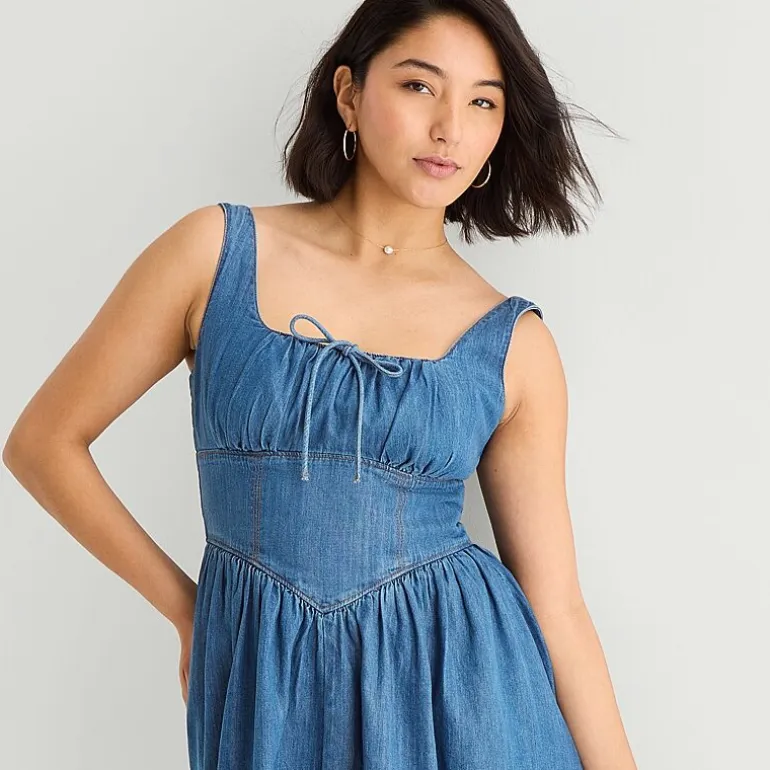 a.n.a Womens Sleeveless Square Neck Drop Waist Dress