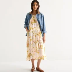 a.n.a Womens Sleeveless U Neck Floral Midi Drop Waist Dress