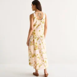 a.n.a Womens Sleeveless U Neck Floral Midi Drop Waist Dress