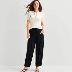 a.n.a Womens Split Tie Neck Short Sleeve T-Shirt