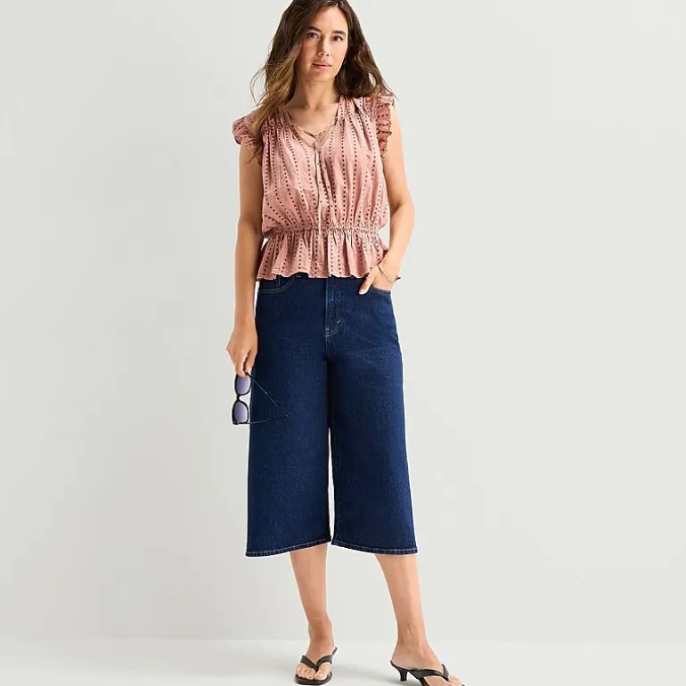 a.n.a Womens Split Tie Neck Sleeveless Peplum Top