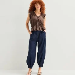 a.n.a Womens Split Tie Neck Sleeveless Peplum Top