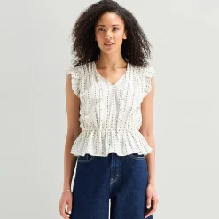 a.n.a Womens Split Tie Neck Sleeveless Peplum Top