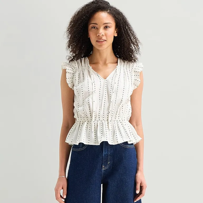 a.n.a Womens Split Tie Neck Sleeveless Peplum Top