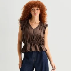 a.n.a Womens Split Tie Neck Sleeveless Peplum Top