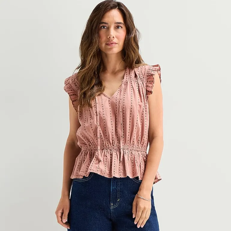 a.n.a Womens Split Tie Neck Sleeveless Peplum Top