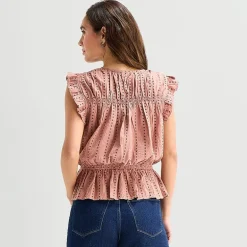 a.n.a Womens Split Tie Neck Sleeveless Peplum Top
