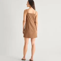 a.n.a Womens Square Neck Sleeveless Plaid Sheath Dress