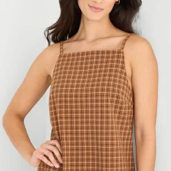 a.n.a Womens Square Neck Sleeveless Plaid Sheath Dress