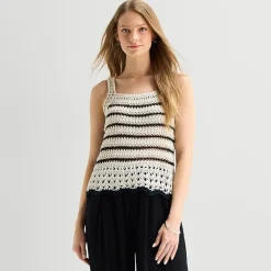 a.n.a Womens Square Neck Sleeveless Striped Pullover Sweater