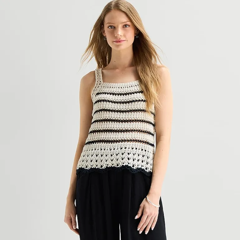 a.n.a Womens Square Neck Sleeveless Striped Pullover Sweater
