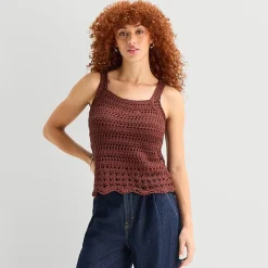 a.n.a Womens Square Neck Sleeveless Striped Pullover Sweater