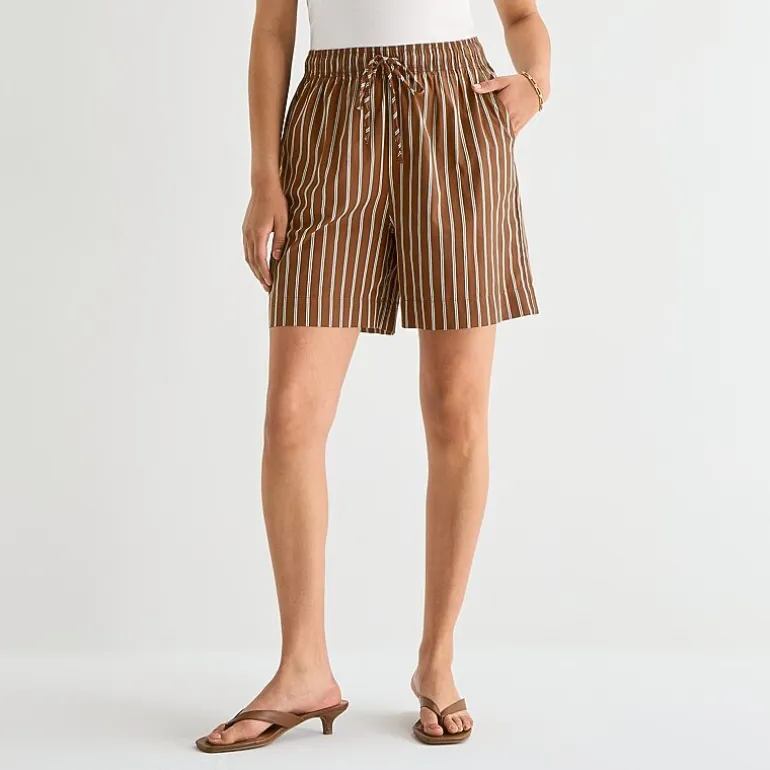 a.n.a Womens Striped Drawstring Waist Short
