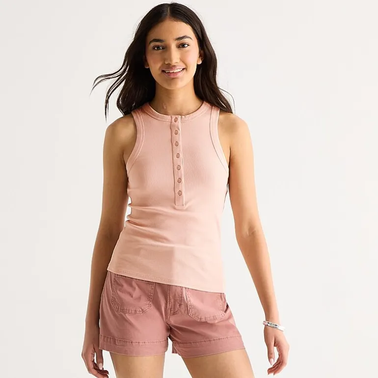 a.n.a Womens Tall Henley Neck Sleeveless Tank Top