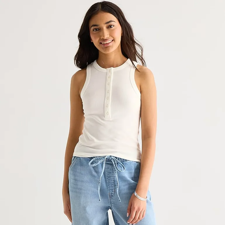 a.n.a Womens Tall Henley Neck Sleeveless Tank Top