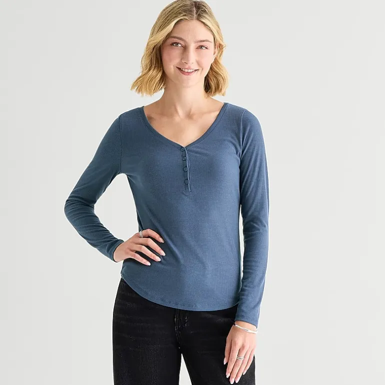 a.n.a Womens Tall Long Sleeve Regular Fit Henley Shirt