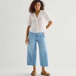 a.n.a Womens V Neck Short Sleeve Lace Blouse