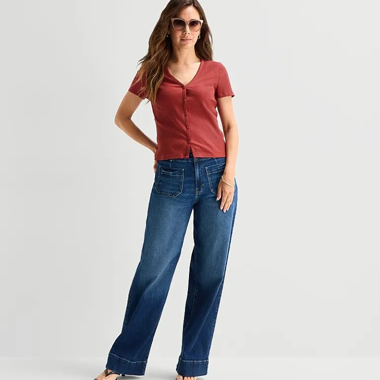 a.n.a Womens V Neck Short Sleeve Button Cardigan