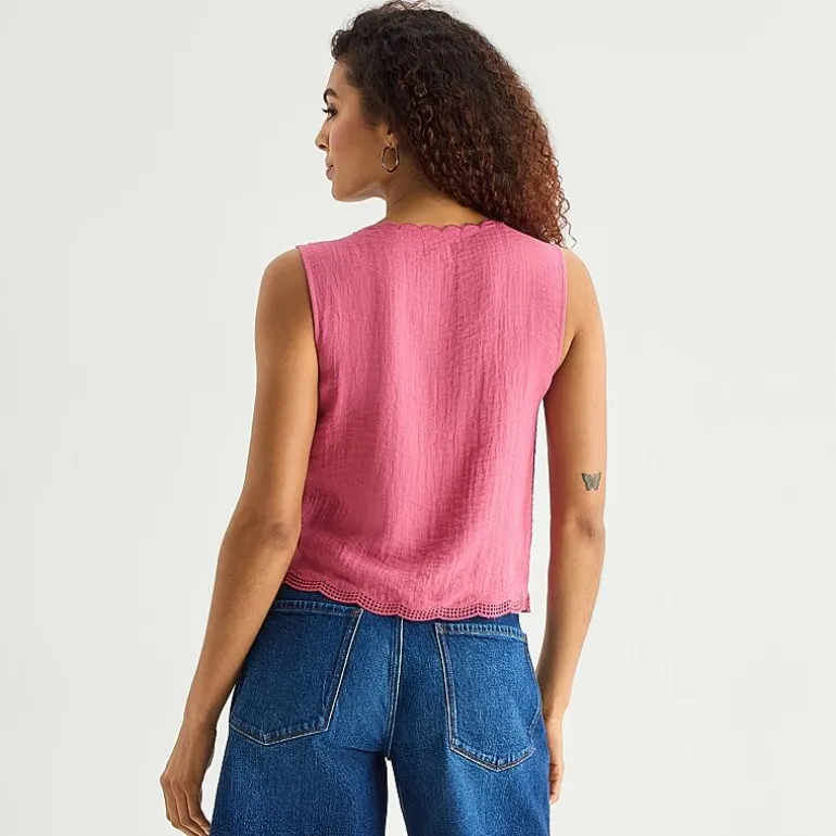 a.n.a Womens V Neck Sleeveless Embroidered Vest