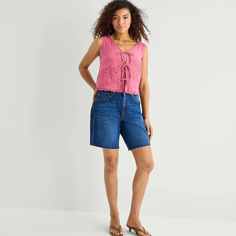 a.n.a Womens V Neck Sleeveless Embroidered Vest