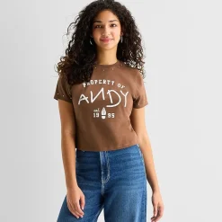 Andy Studded Baby Tee Womens Juniors Crew Neck Short Sleeve Regular Fit Toy Story Graphic T-Shirt