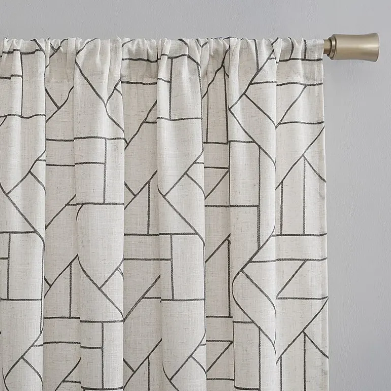 Archaeo Jigsaw Embroidery Linen Blend Rod Pocket Sheer Single Curtain Panel
