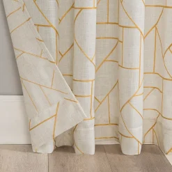 Archaeo Jigsaw Embroidery Linen Blend Rod Pocket Sheer Single Curtain Panel