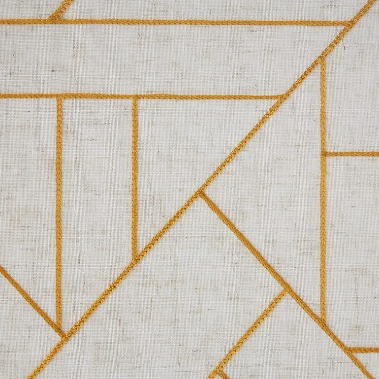 Archaeo Jigsaw Embroidery Linen Blend Rod Pocket Sheer Single Curtain Panel