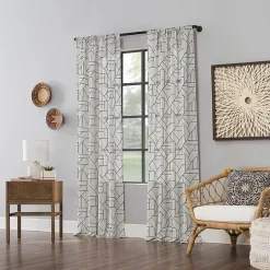 Archaeo Jigsaw Embroidery Linen Blend Rod Pocket Sheer Single Curtain Panel