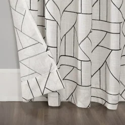 Archaeo Jigsaw Embroidery Linen Blend Rod Pocket Sheer Single Curtain Panel