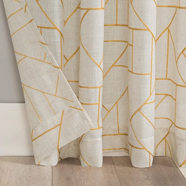 Archaeo Jigsaw Embroidery Linen Blend Rod Pocket Sheer Single Curtain Panel