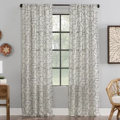 Archaeo Jigsaw Embroidery Linen Blend Rod Pocket Sheer Single Curtain Panel