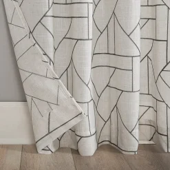 Archaeo Jigsaw Embroidery Linen Blend Rod Pocket Sheer Single Curtain Panel