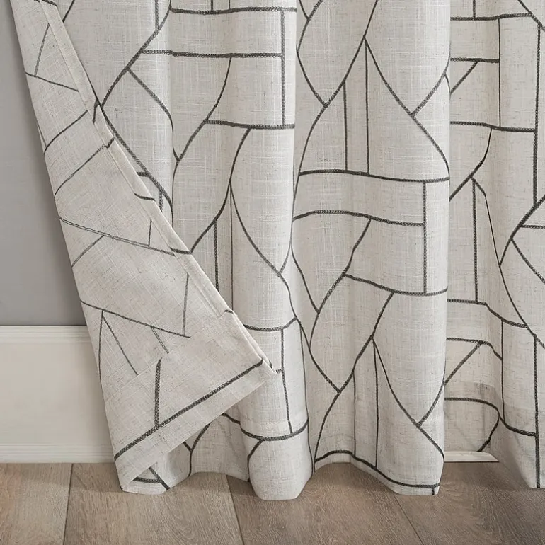 Archaeo Jigsaw Embroidery Linen Blend Rod Pocket Sheer Single Curtain Panel
