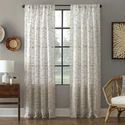 Archaeo Jigsaw Embroidery Linen Blend Rod Pocket Sheer Single Curtain Panel