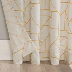 Archaeo Jigsaw Embroidery Linen Blend Rod Pocket Sheer Single Curtain Panel