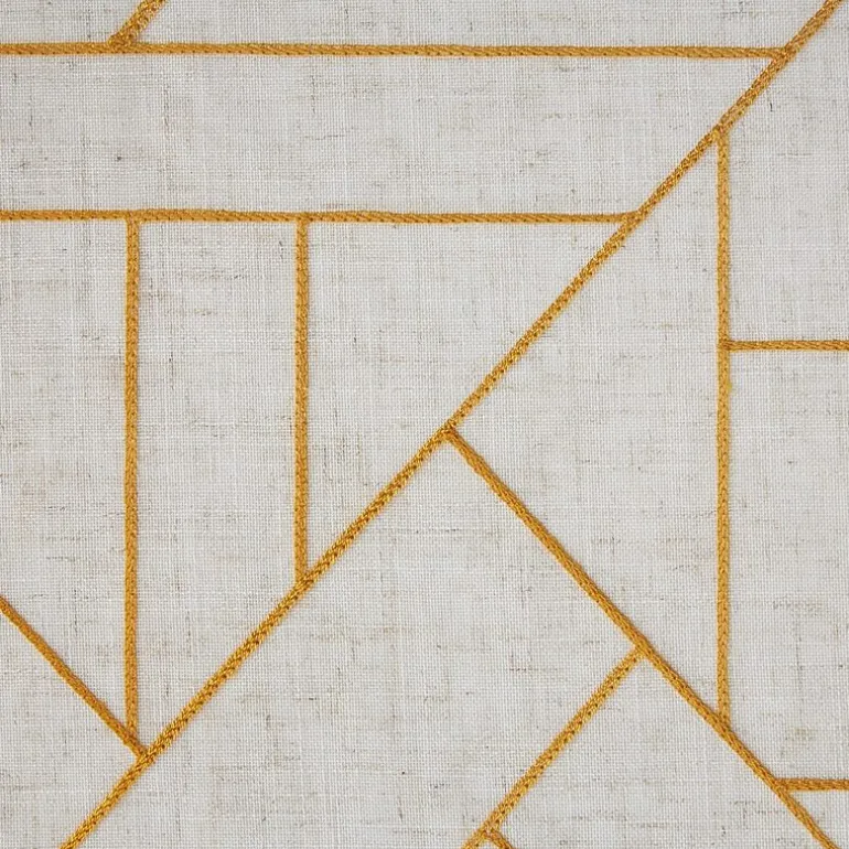 Archaeo Jigsaw Embroidery Linen Blend Rod Pocket Sheer Single Curtain Panel