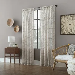 Archaeo Jigsaw Embroidery Linen Blend Rod Pocket Sheer Single Curtain Panel